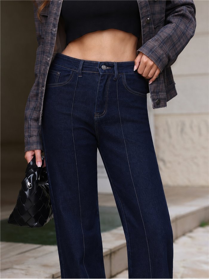 Jeans wide leg azul oscuro con costura frontal