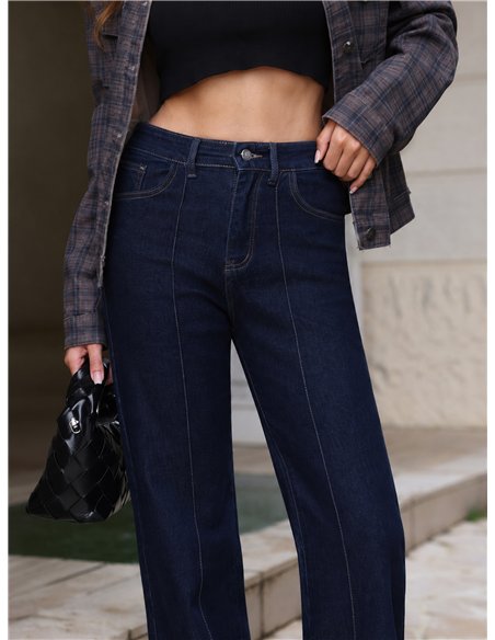 Jeans wide leg azul oscuro con costura frontal