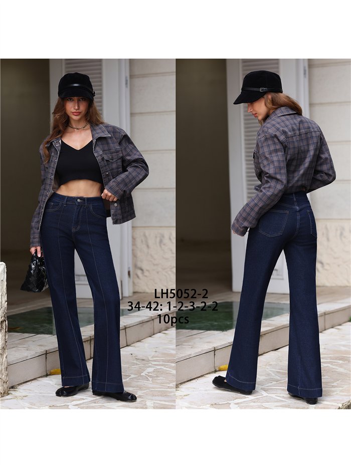 Jeans wide leg azul oscuro con costura frontal