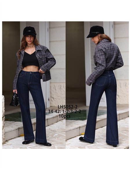 Jeans wide leg azul oscuro con costura frontal