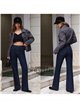 Jeans wide leg azul oscuro con costura frontal