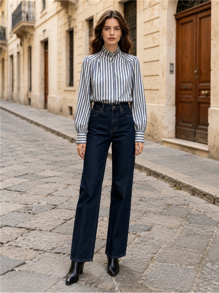 Camisa de rayas con cuello volante