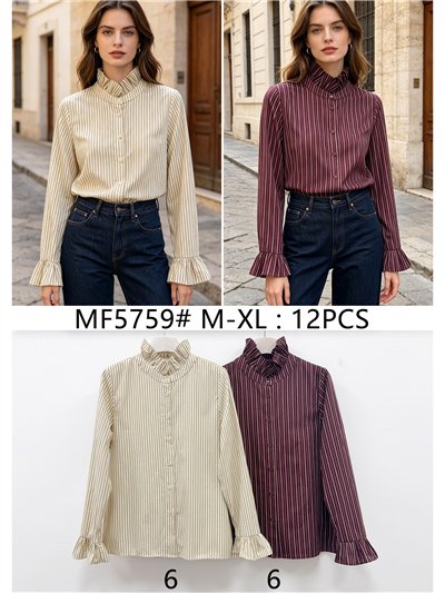 Camisa de rayas con cuello fruncido 2