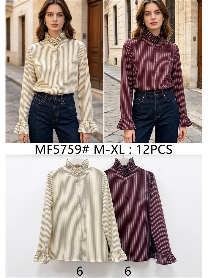 Camisa de rayas con cuello fruncido