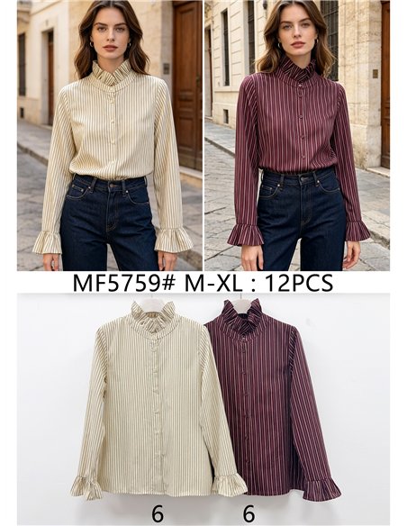 Camisa de rayas con cuello fruncido