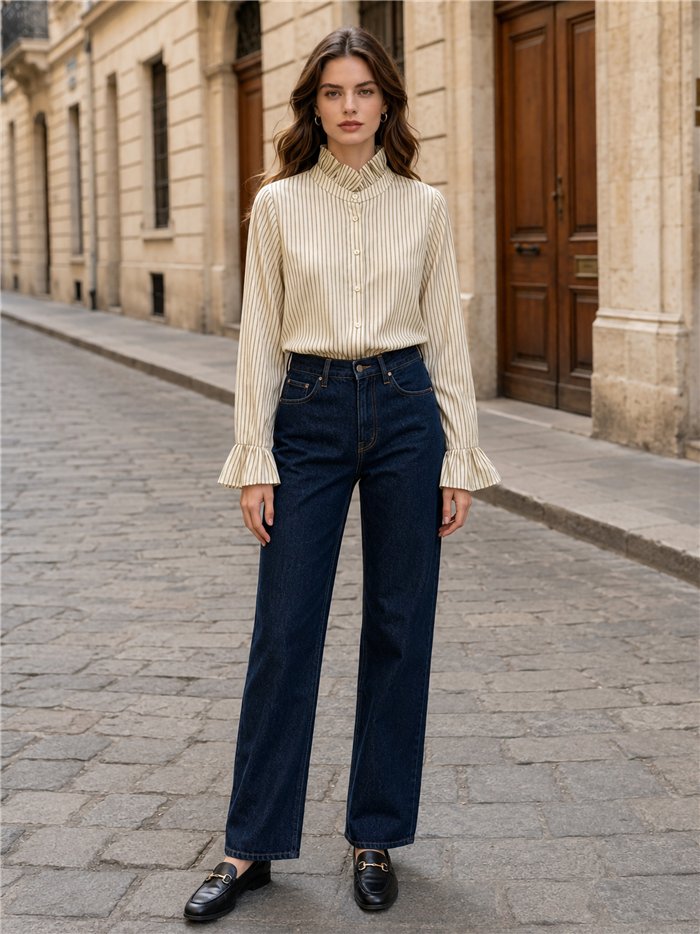 Camisa de rayas con cuello fruncido
