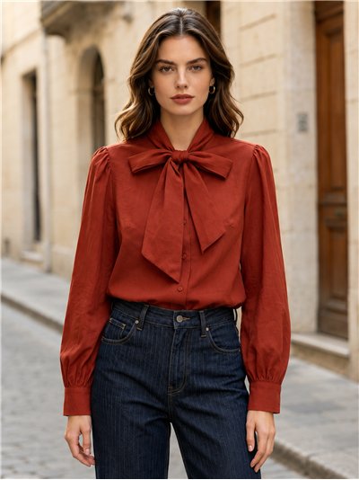 Blusa lisa con lazo al cuello