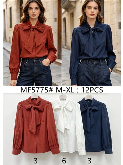 Blusa lisa con lazo al cuello 2