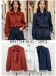 Blusa lisa con lazo al cuello