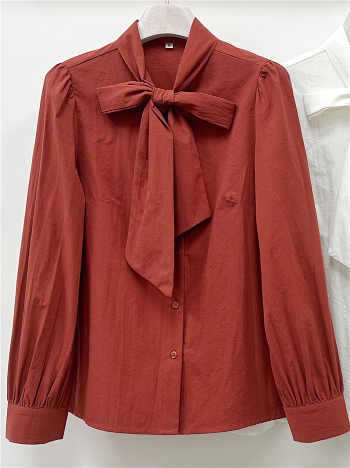 Blusa lisa con lazo al cuello