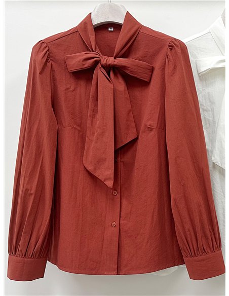 Blusa lisa con lazo al cuello
