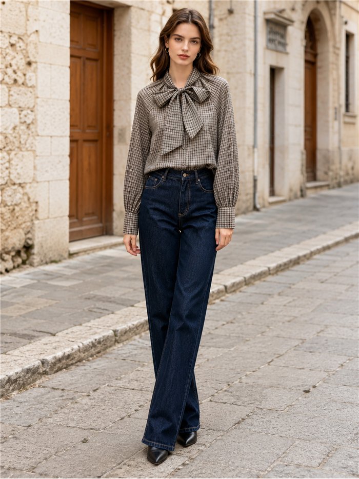 Blusa de cuadros con lazo