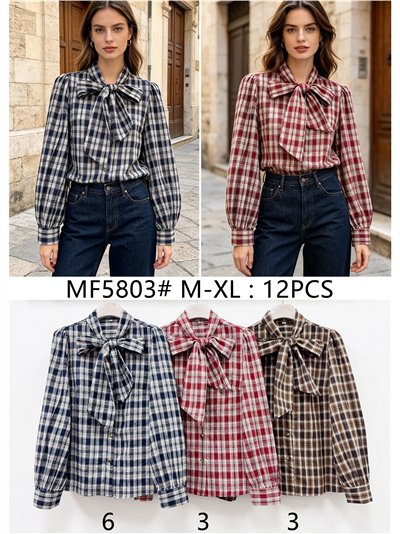 Blusa de cuadros con lazo grande 2