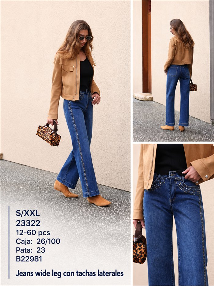 Jeans rectos con tachas lateral