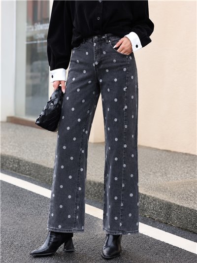 Jeans rectos con estampado de lunares