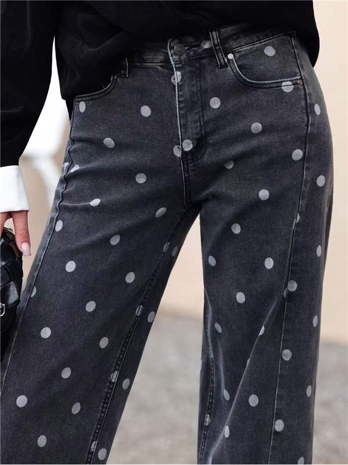 Jeans rectos con estampado de lunares