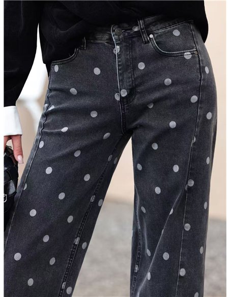 Jeans rectos con estampado de lunares
