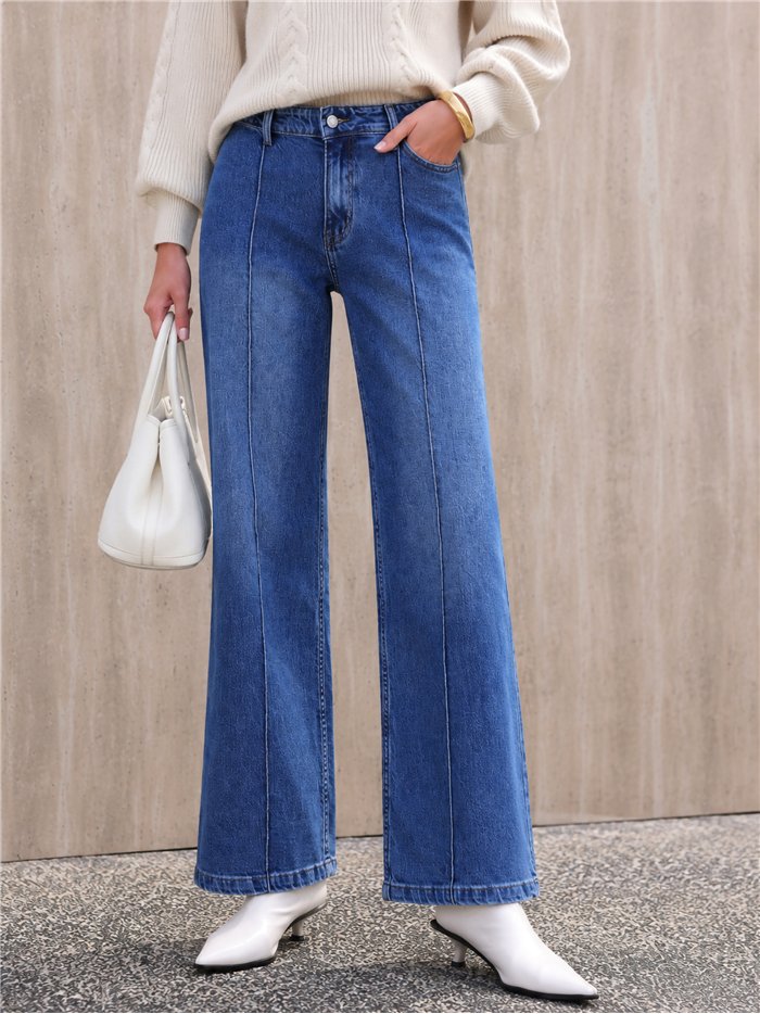 Jeans wide leg con costura delantera