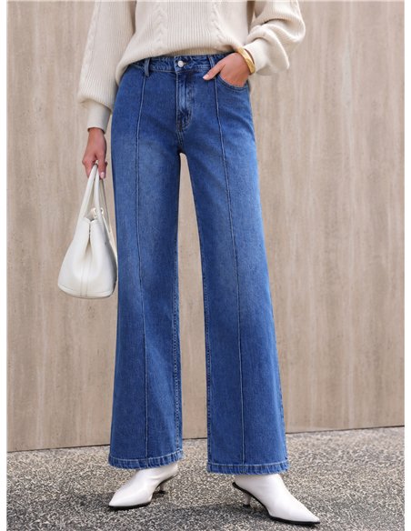 Jeans wide leg con costura delantera