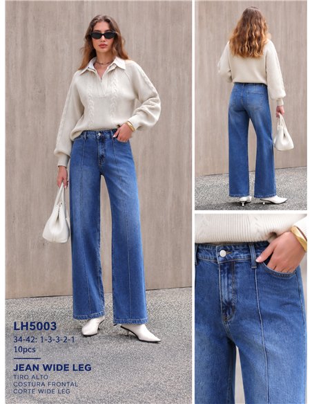 Jeans wide leg con costura delantera