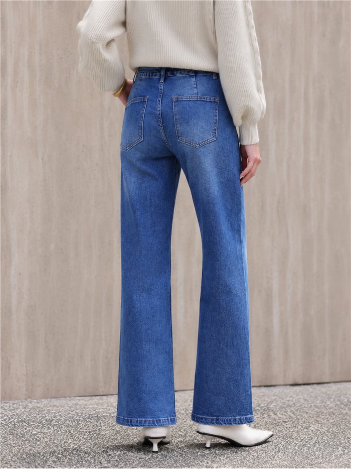 Jeans wide leg con costura delantera