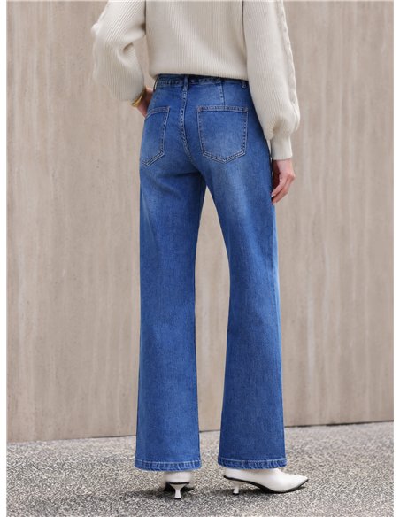 Jeans wide leg con costura delantera