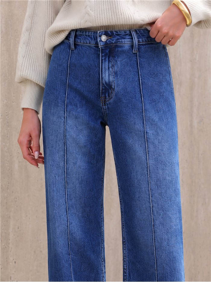 Jeans wide leg con costura delantera