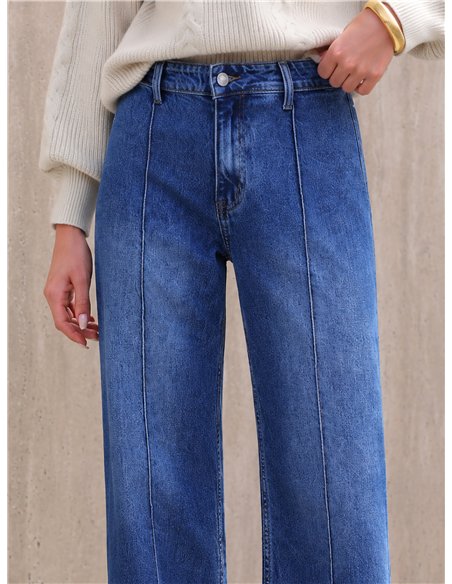 Jeans wide leg con costura delantera