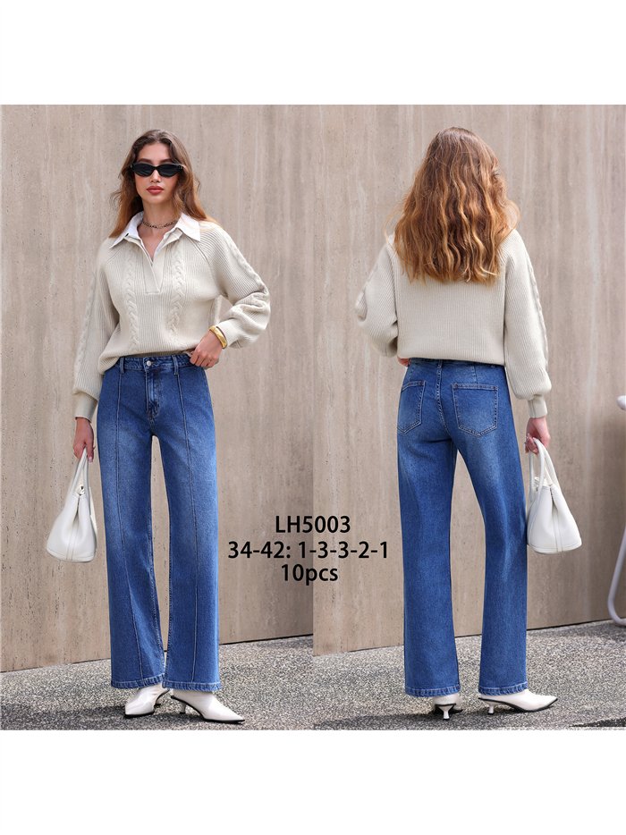 Jeans wide leg con costura delantera