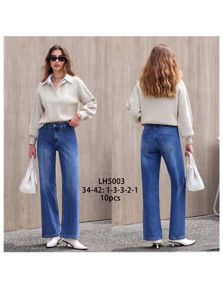 Jeans wide leg con costura delantera