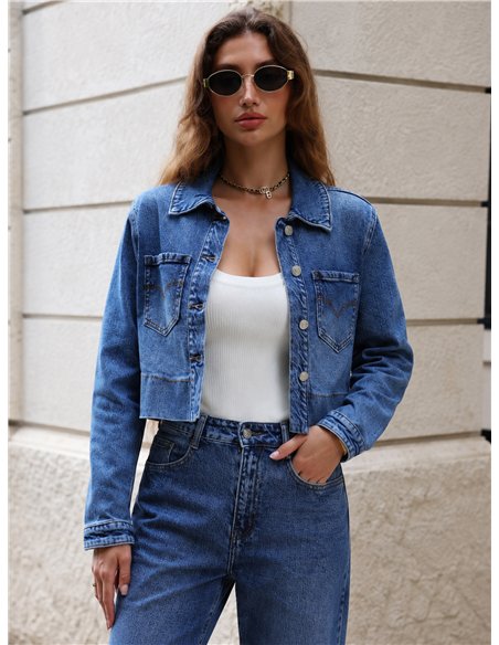 Chaqueta denim corta con bolsillos