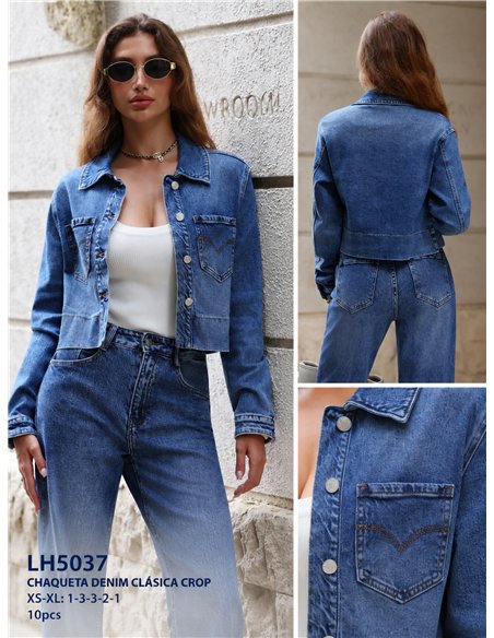 Chaqueta denim corta con bolsillos