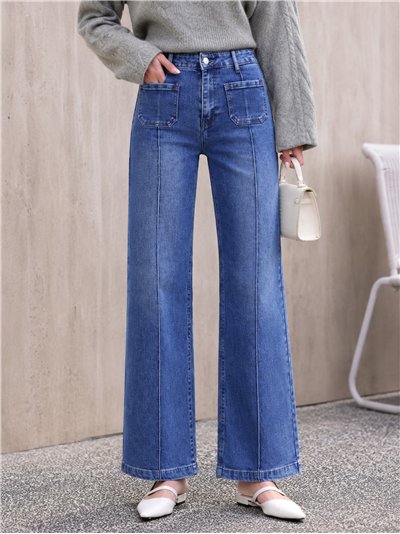Jeans wide leg azul claro con costura delantera