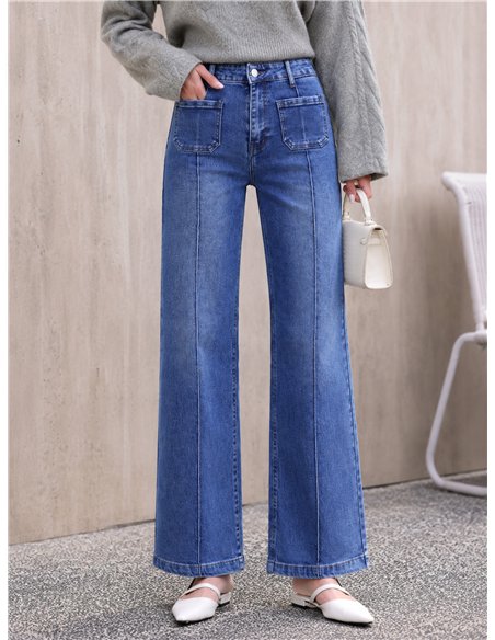 Jeans wide leg azul claro con costura delantera