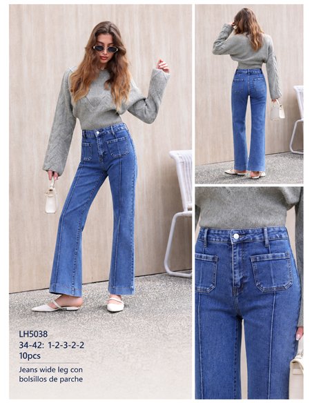 Jeans wide leg azul claro con costura delantera