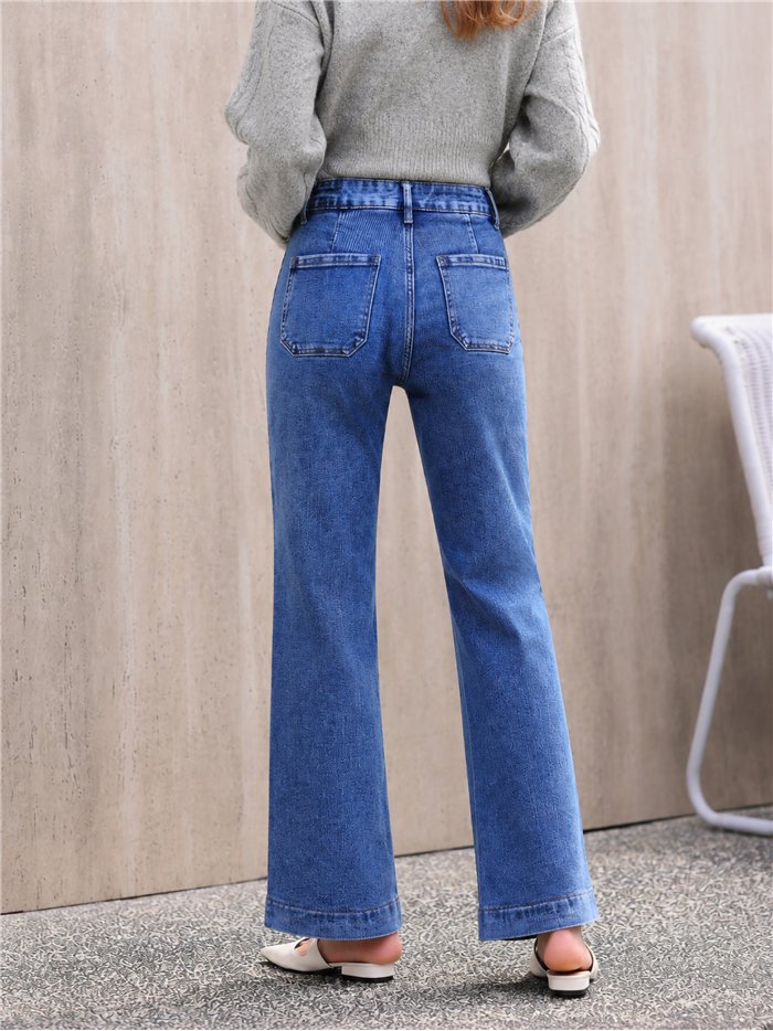 Jeans wide leg azul claro con costura delantera
