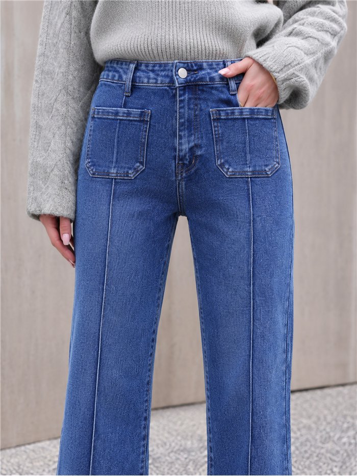 Jeans wide leg azul claro con costura delantera