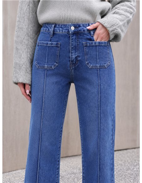 Jeans wide leg azul claro con costura delantera