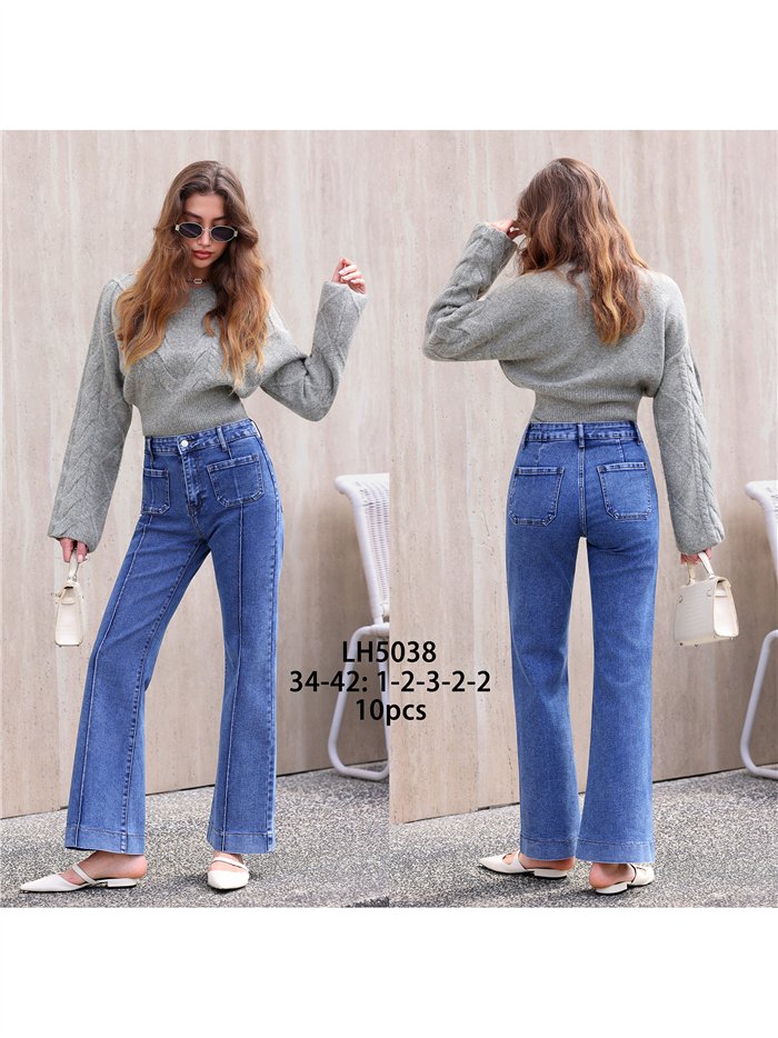 Jeans wide leg azul claro con costura delantera