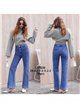 Jeans wide leg azul claro con costura delantera