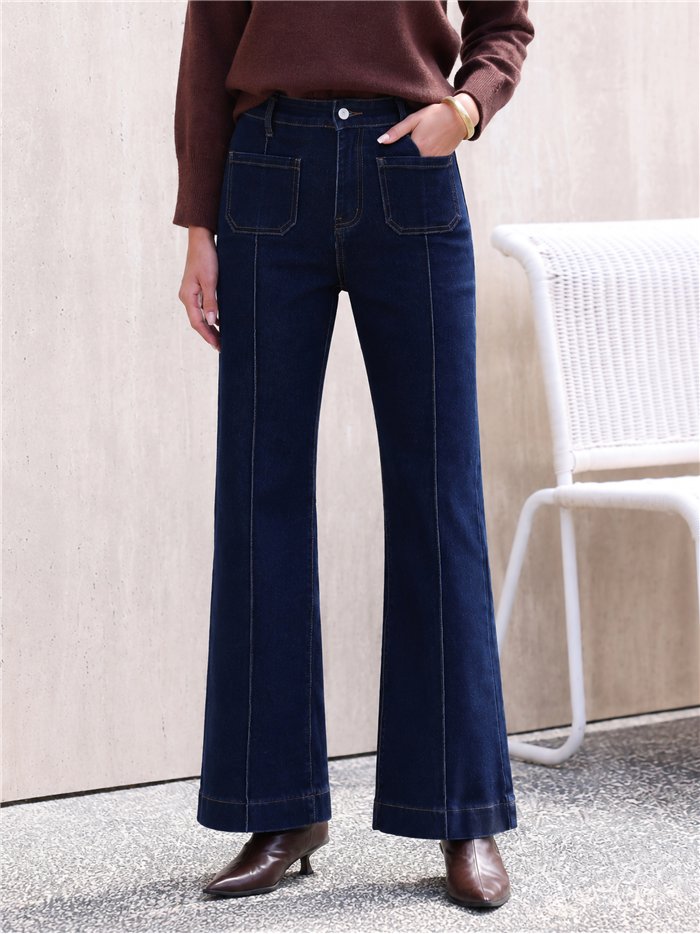 Jeans wide leg azul oscuro con costura delantera