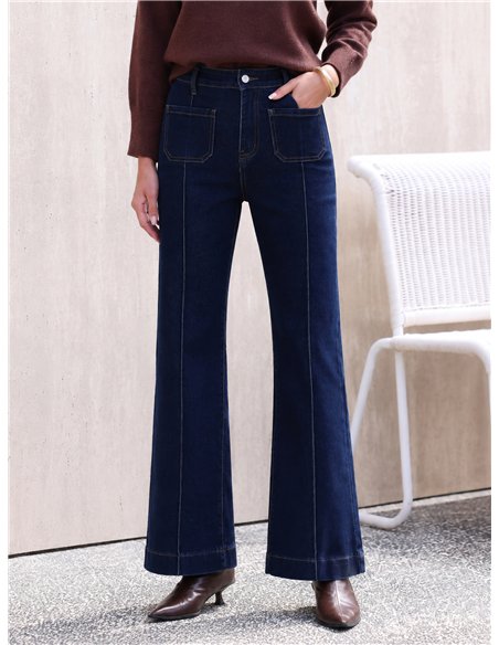 Jeans wide leg azul oscuro con costura delantera