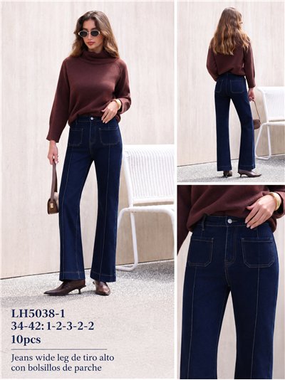 Jeans wide leg azul oscuro con costura delantera 2