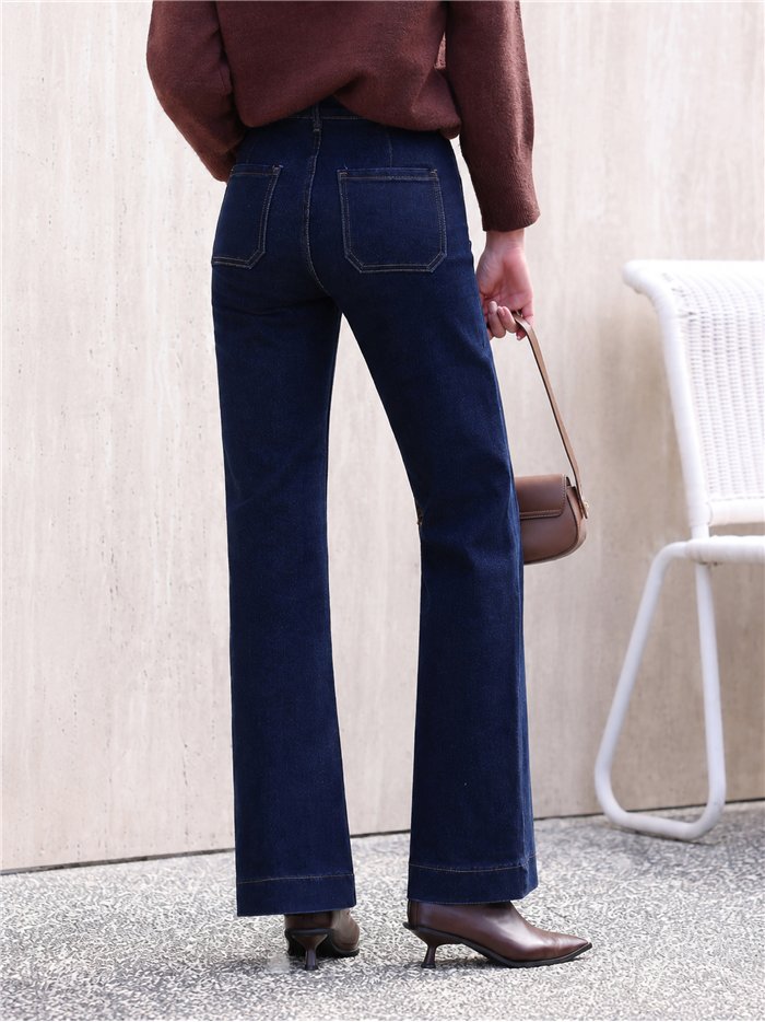 Jeans wide leg azul oscuro con costura delantera
