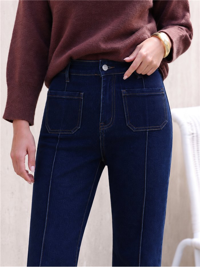 Jeans wide leg azul oscuro con costura delantera