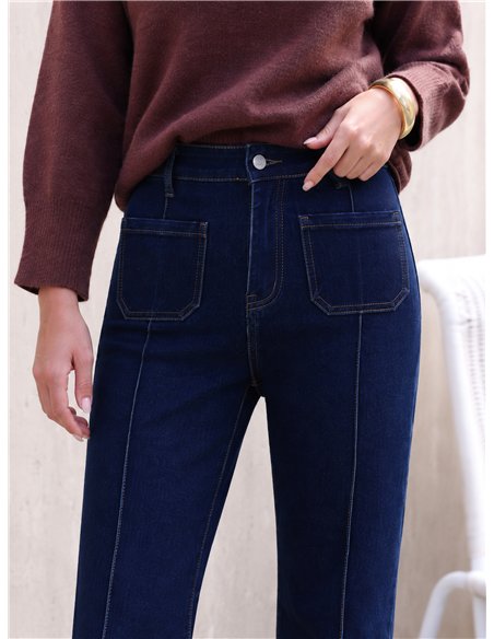 Jeans wide leg azul oscuro con costura delantera