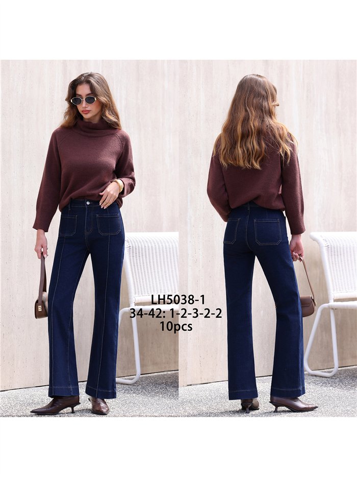 Jeans wide leg azul oscuro con costura delantera