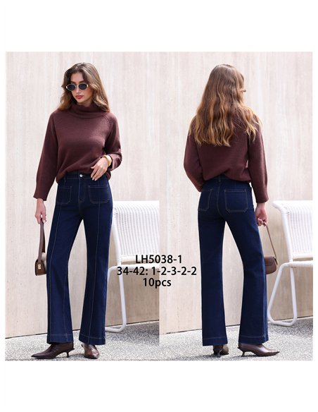 Jeans wide leg azul oscuro con costura delantera