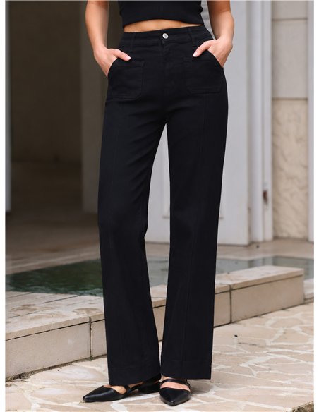 Jeans wide leg negro con costura delantera
