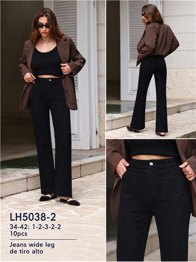 Jeans wide leg negro con costura delantera 2